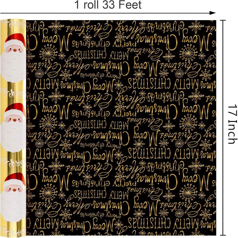 MAYPLUSS Gold Santa Claus Wrapping Paper Roll, 17IN X 33FT Christmas Gift Wrap Paper Featuring Reversible Merry Christmas for Holiday New Year Kids - Image 4